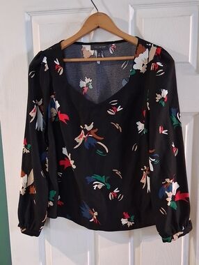 The Limited Black Floral V-Neck Blouse with Multicolor Print